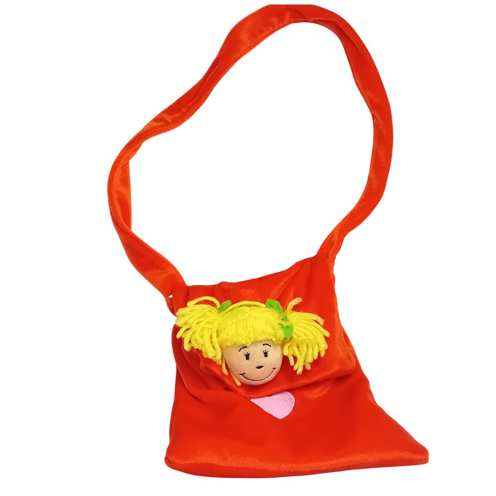 Vintage Y2K Kids Red Plush Purse‎ Bag Blonde Rag Doll Face Heart Kidcore School